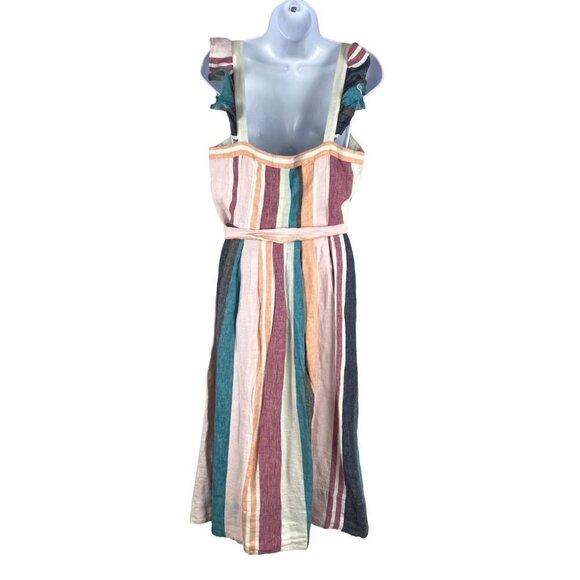 J. Crew Button Up Midi Dress In Mixed Stripe Size 10 Linen Tie Waist NWT DR-1176 - Picture 6 of 12